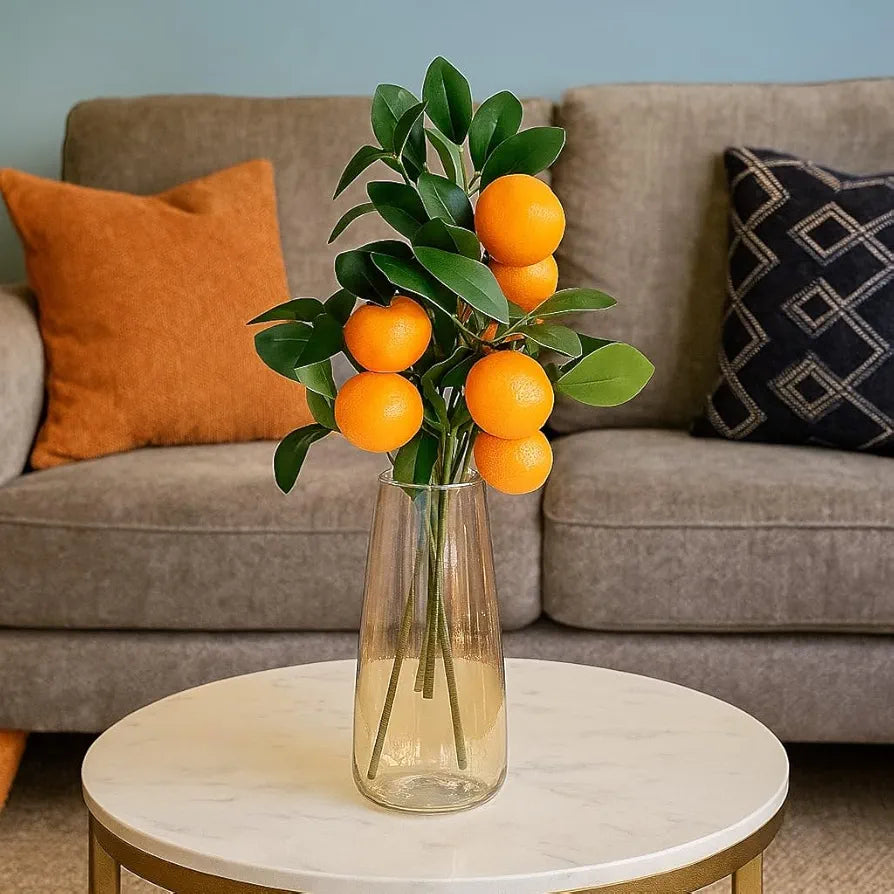 SATYAM KRAFT 3 Pcs Orange Plant Stick, Elevate Your Décor with Artificial Orange Branches Lifelike Tree Plants for Vase Display in Home, Garden, Office, Living Room